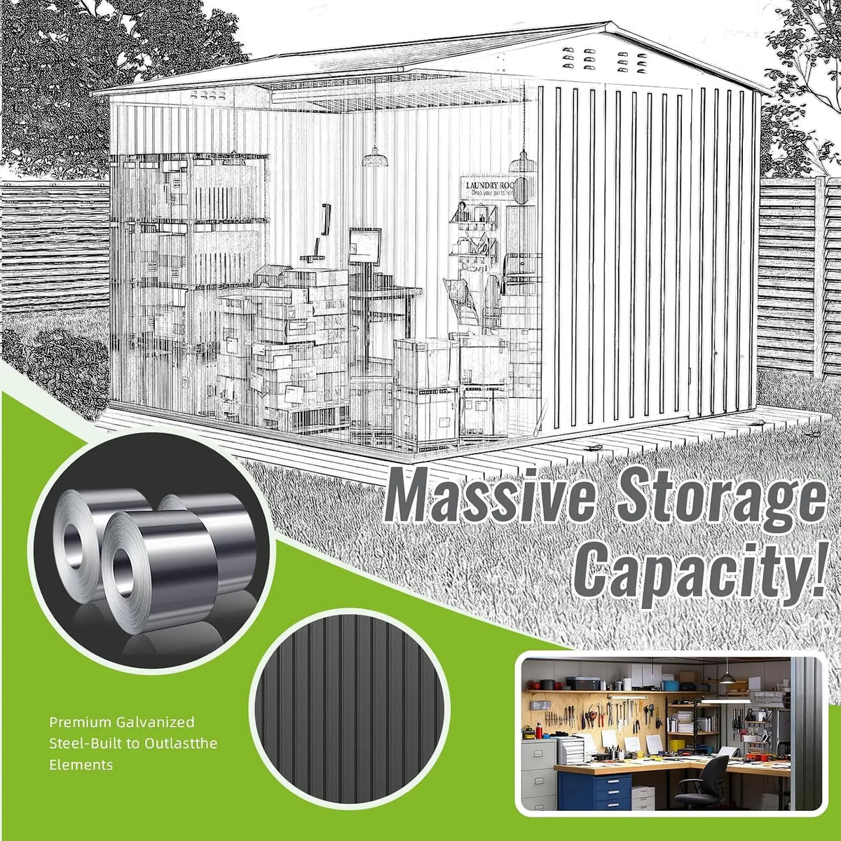 8 X 8 FT Metal Outdoor Storage Shed, Waterproof Garden Utility Shed with Lockable Door, All-Weather Storage Shelter for, Custom