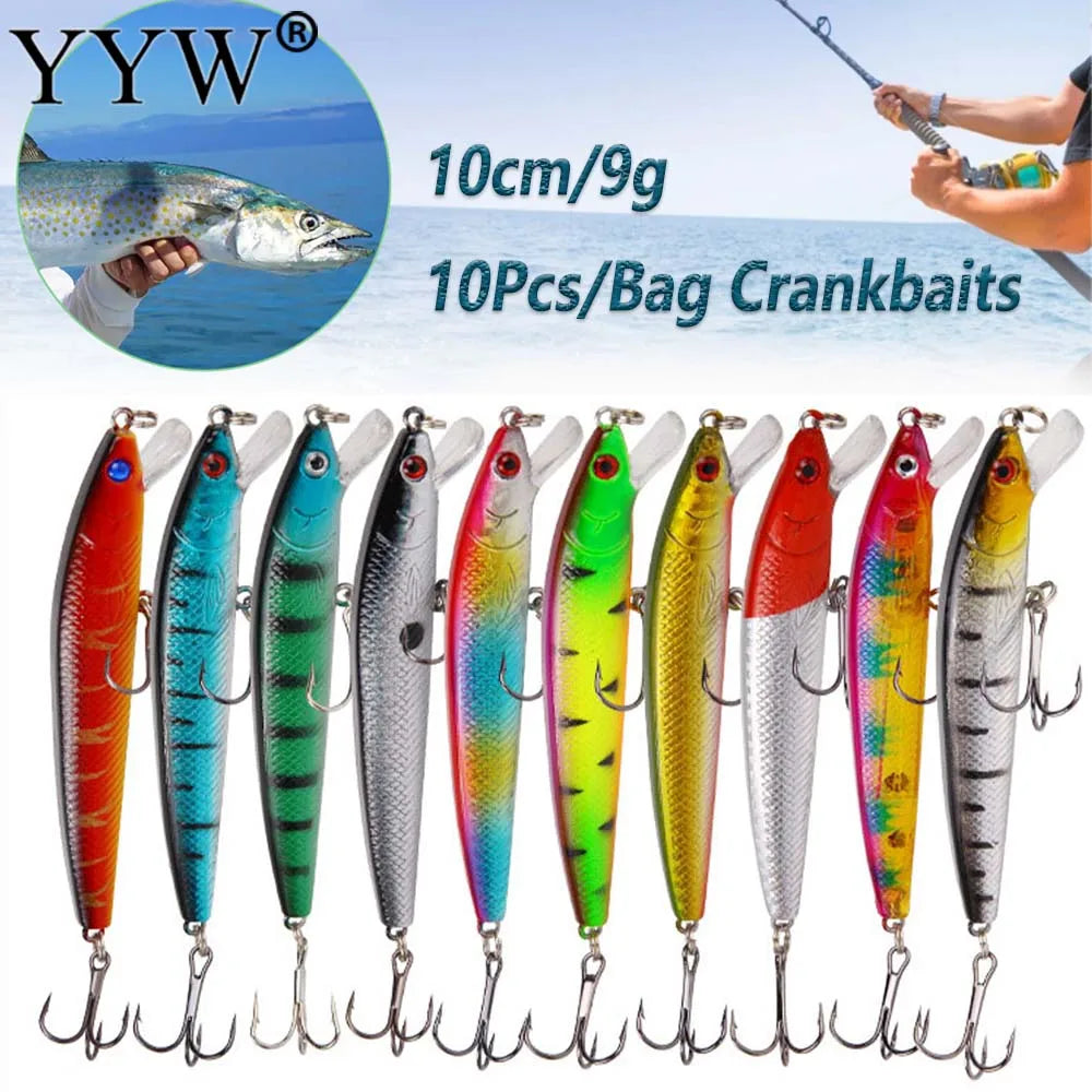 10Pcs/Bag Fishing Lure Kit Soft Bait 10cm/9g Lifelike Minnow Bait With Ringing Beads Floating Plastic Bait Lure Bait Crankbaits with Hooks
