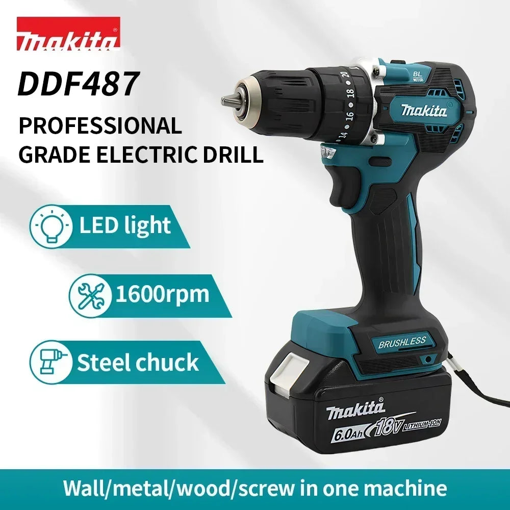 Makita DDF487 18V Brushless Cordless Drill Driver Compact High Torque Variable Speed Woodworking Power Tool for Makita Battery