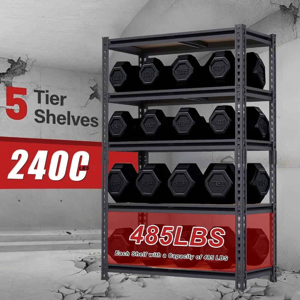 2 Pack Heavy Duty Storage Shelves, Garage Shelving Units, 2400LBS Capacity