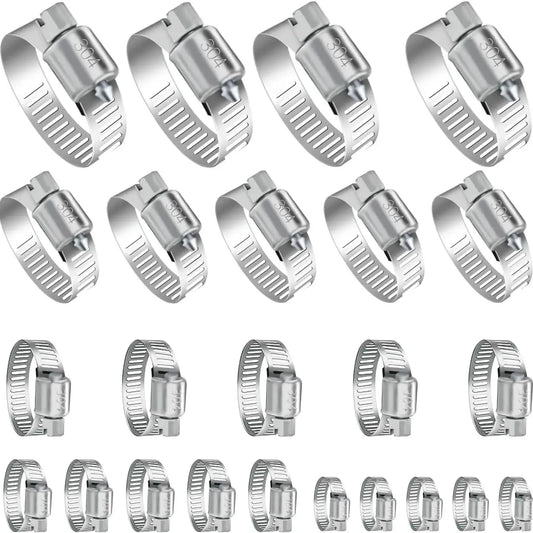 24pcs Hose Clamps Adjustable Metal Clip 304 Stainless Steel Screw Band Car Fuel Hose Clip Pipe Clamp 6-51mm Worm Gear Hose Clamp