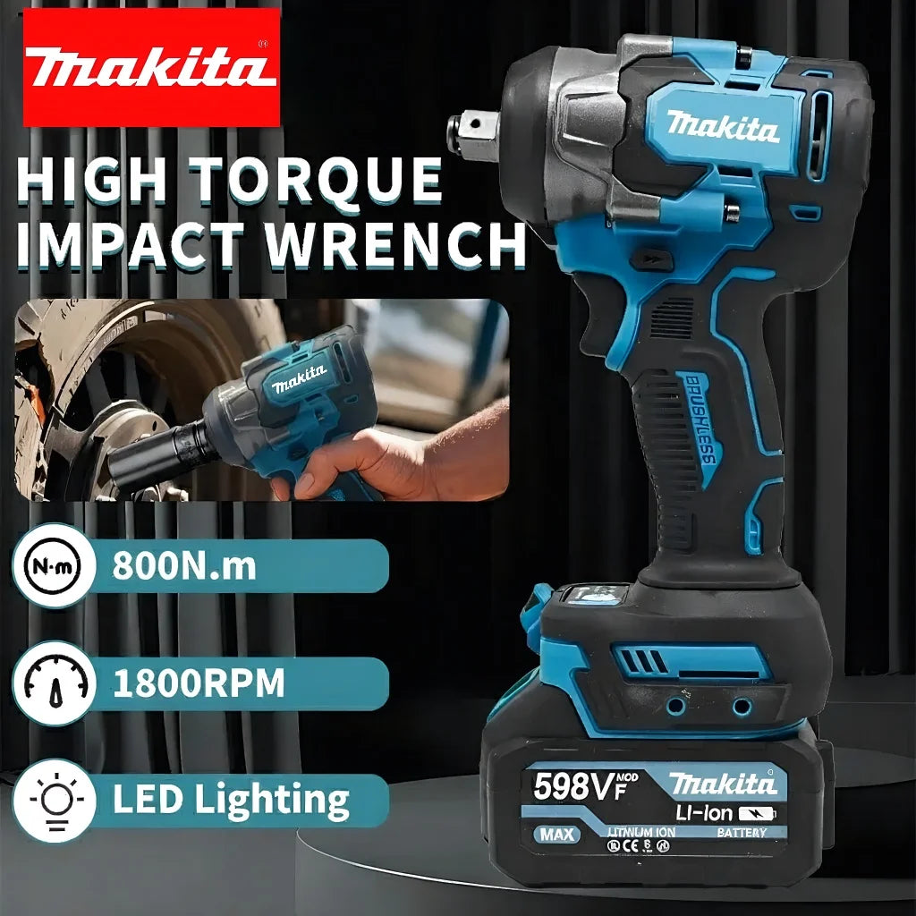 Makita 18V 800Nm Brushless Impact Wrench Cordless High Torque Electric Power Tool for Large Vehicle & Equipment Maintenance
