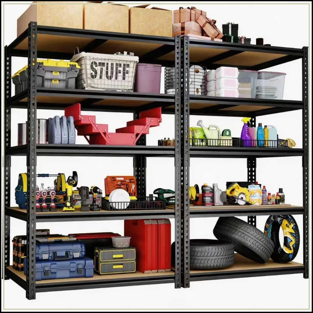 2 Pack Heavy Duty Storage Shelves, Garage Shelving Units, 2400LBS Capacity