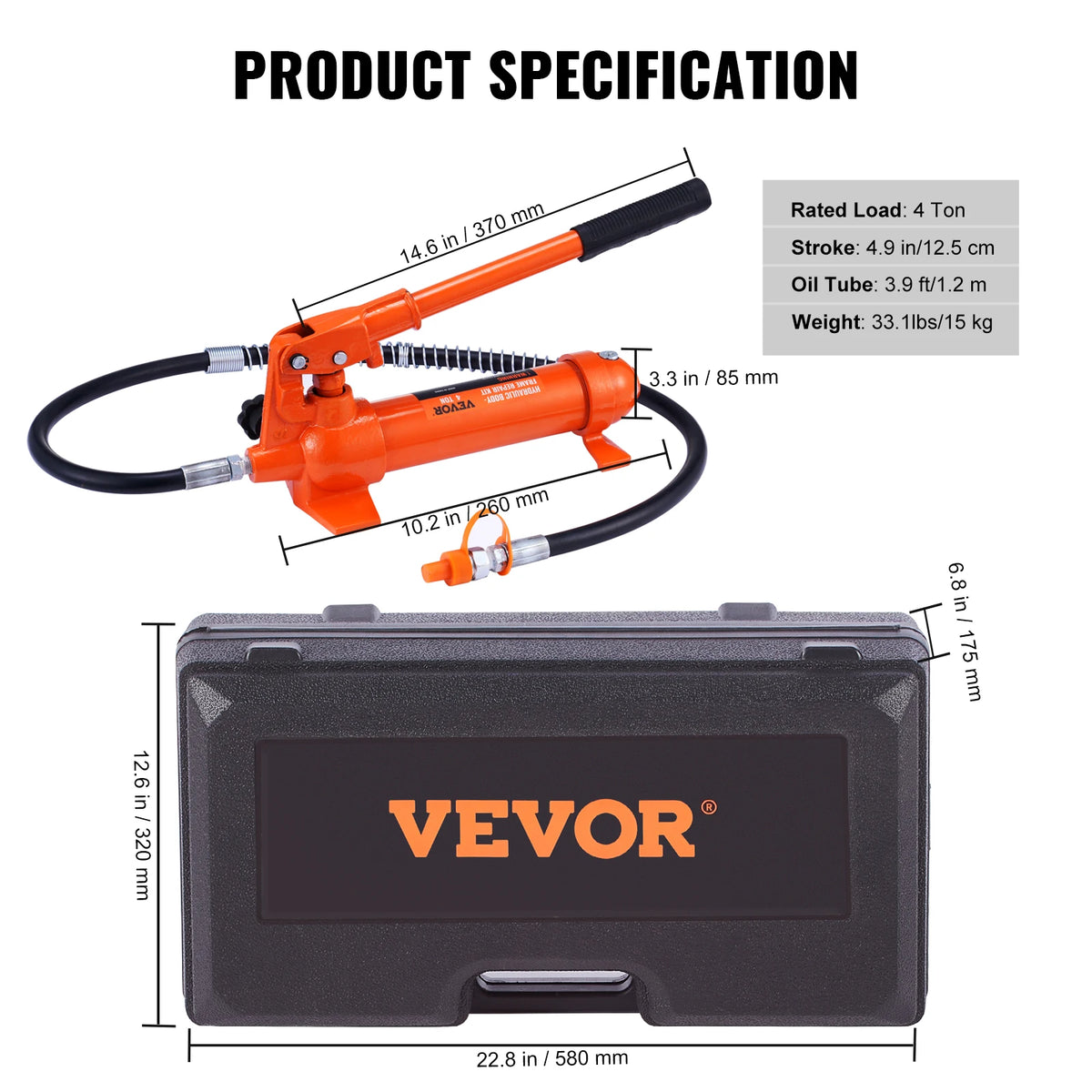 SucceBuy 4/10/12/20 Ton Power Hydraulic Cylinder Jack Autobody Frame Repair Tool Kit Automotive Truck Lifting  Heavy Equipment
