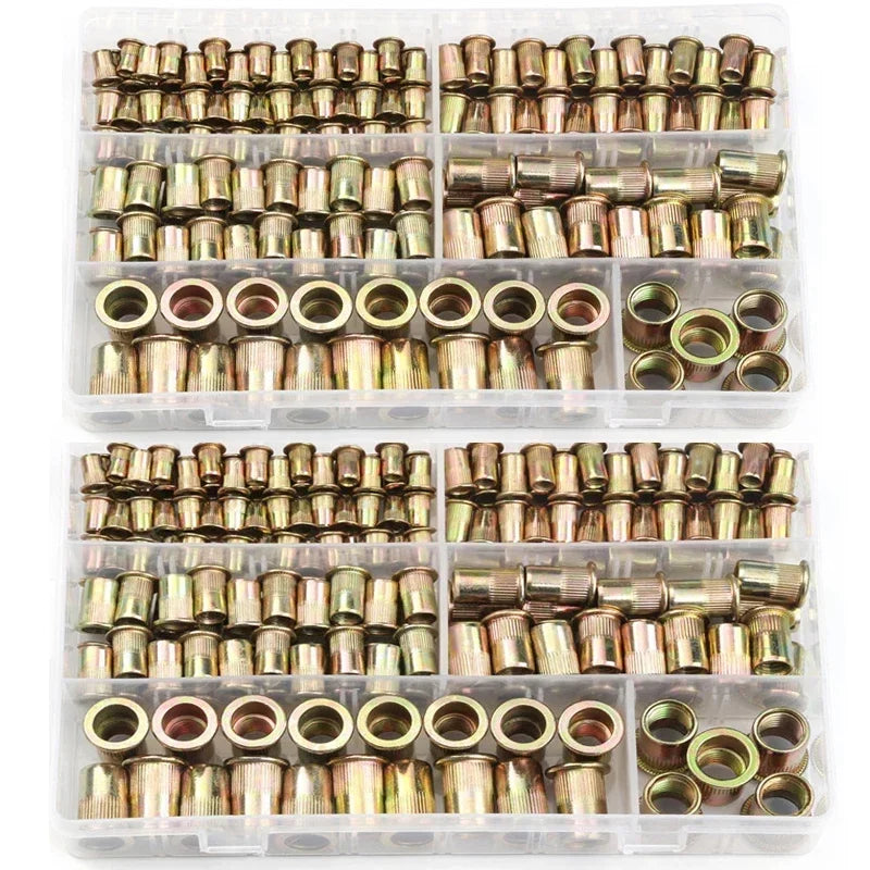 100/165/210PCS Rivet Nut Set Flat Head Threaded Rivet Insert Cap Nut Cover Blind Rivet Nut Rivnut Kit M3 M4 M5 M6 M8 M10 M12