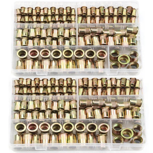 100/165/210PCS Rivet Nut Set Flat Head Threaded Rivet Insert Cap Nut Cover Blind Rivet Nut Rivnut Kit M3 M4 M5 M6 M8 M10 M12