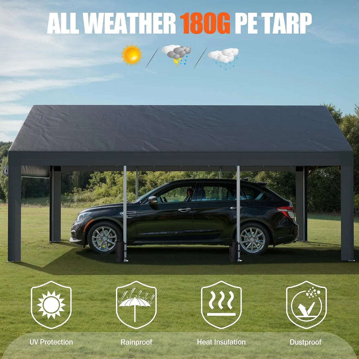 12x20 ft Heavy Duty Carport with Roll-up Windows, Portable Garage with Removable Sidewalls & Doors, Car, Customized