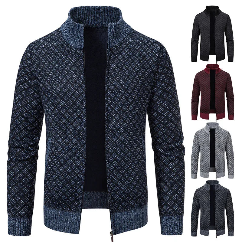 2026 Men's Casual High Collar Long Sleeve Knitted Top with Velvet Warmth for Autumn and Winter Fashion Multi Functional Jacket