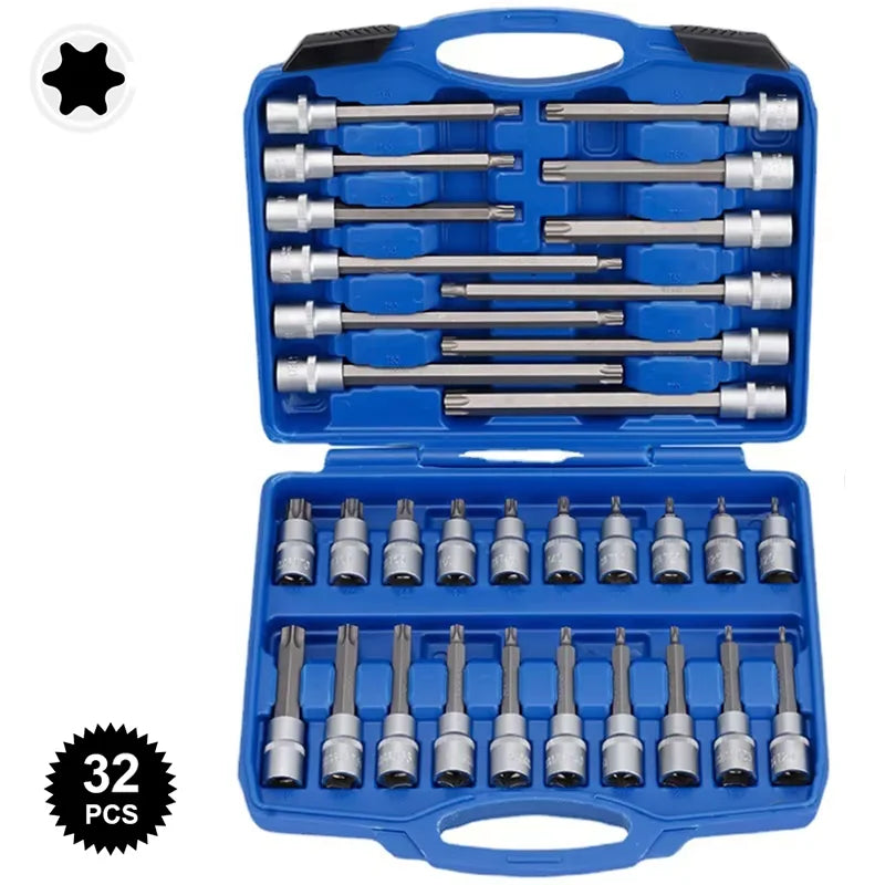 26/30/32Pcs Extended Socket Sleeve Set Pressure Bit Sleeve Set Wrench Head External Torx Socket Combo Kit Hand Tool