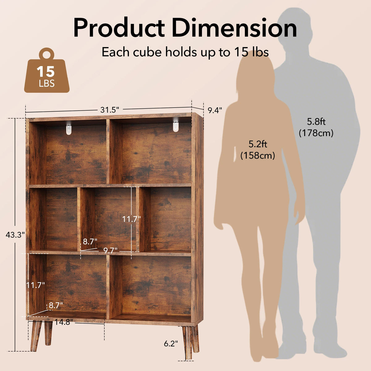 MCQ 3 Tier Wooden Bookcase with Legs Storage Organizer Display Shelves Classic Bookshelf Storage Shelves Bookshelf Sturdy Structure Graduated Shelves for Home