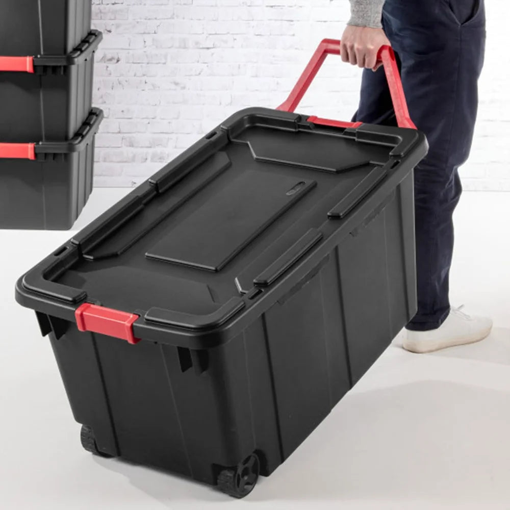 Heavy Duty 40 Gallon Wheeled Industrial Storage Tote, 4-Pack, Black Customized