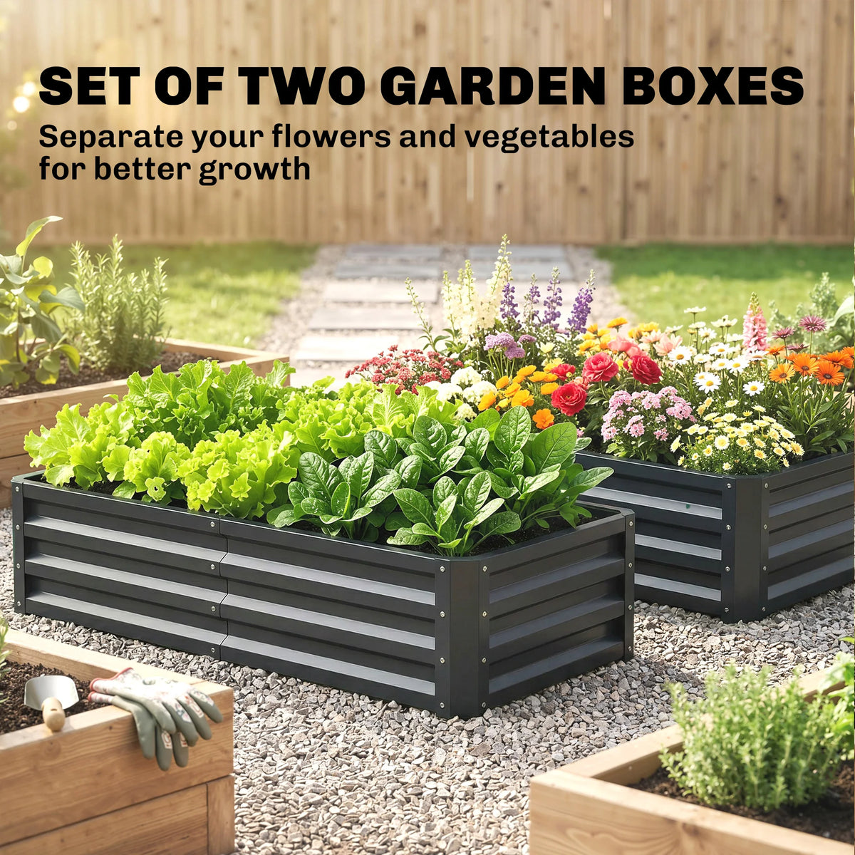 4' x 2' Raised Steel Garden Planter Bed for Vegetables, Herbs & Flowers, Grey
