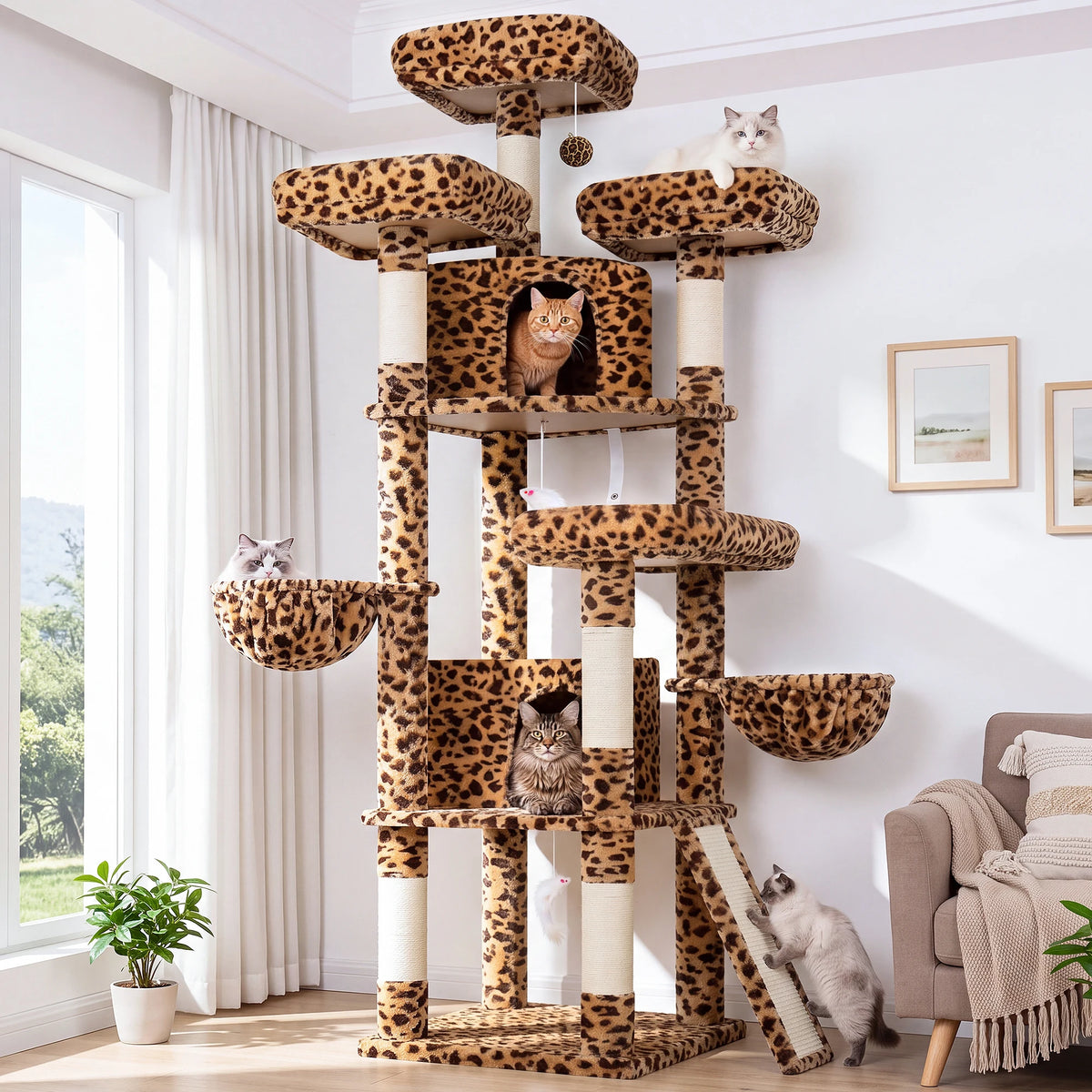 Globlazer  Large Cat Tree for Large Cats Multi-Level Big Cat Condo with Sisal Scratching Posts Hammocks