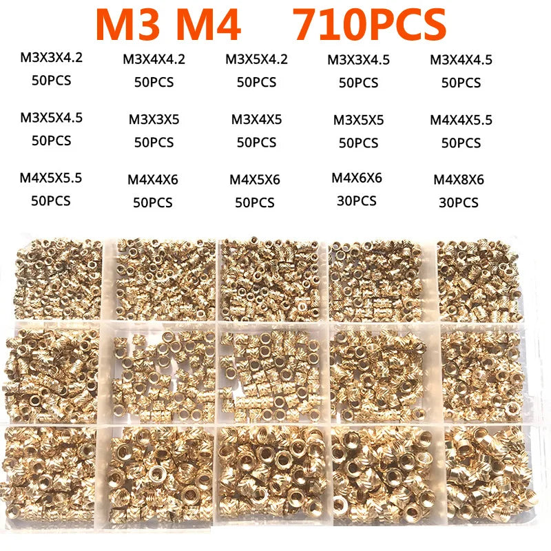 Insert Nut Set M2 M2.5 M3 M4 M5 M6 Brass Hot Melt Knurled Nut Thread Heat Molding Double Twill Injection Embedment Copper Nut 3D