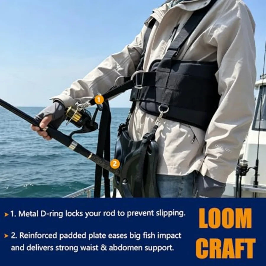 Fishing Belt and Shoulder Strap Harness Set, Enhanced Protection Shoulder Back Support System, with Rod Locking Buckle, Offshor
