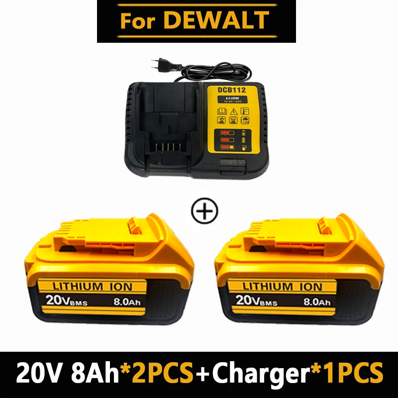 20V MAX XR Lithium Battery Pack For DeWalt Power Tools Replacement Battery Compatible DCB200 DCB205 8.0Ah Rechargeable Battery
