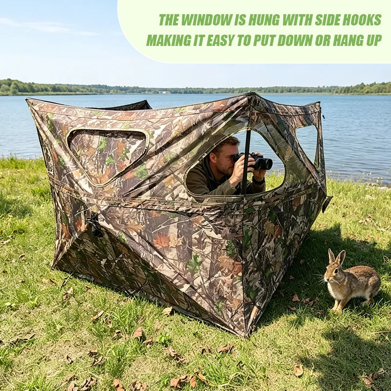 Portable 3 Panel Hunting Blind See Through Camouflage Tent Lightweight Fold for Deer Hunting Bird Watching
