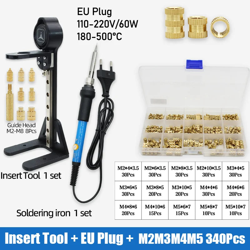Heat Set Insertion Tool M2 M3 M4 M5 M6 M8 Brass Thread Insert Nut Soldering Iron Tip Copper Embedded Kit for Plastic 3d Printing