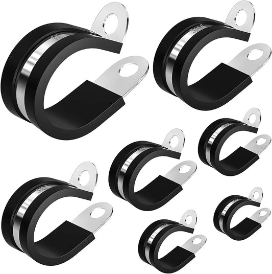 24PCS Stainless Steel Rubber Lined P Clips R-type Cable Mounting Pipe Clamp Hose Clamp Fixed Pipe Bracket Clamp 6-45mm 1/2" 3/4"