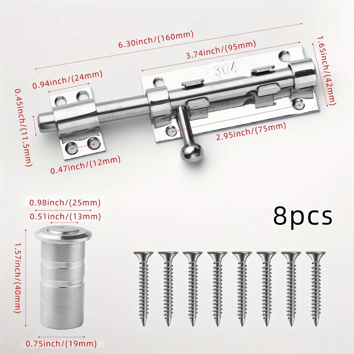 Sliding Bolt Latch Hardware：Cylindrical Bolt Latch，Heavy Solid 304 Stainless Steel，Black Surface，Applicable  Outdoor Latches
