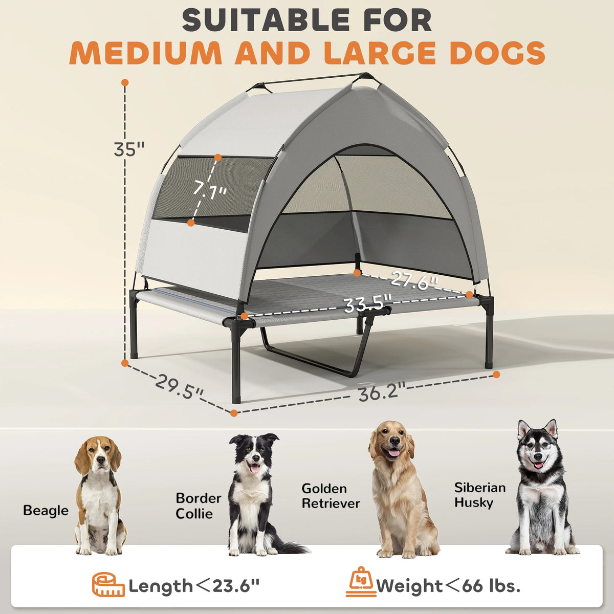 Portable Elevated Dog Bed with Removable Canopy Cooling Pad Storage Bag 36 X 29.5 X 35 Pet Cot for Outdoor Use