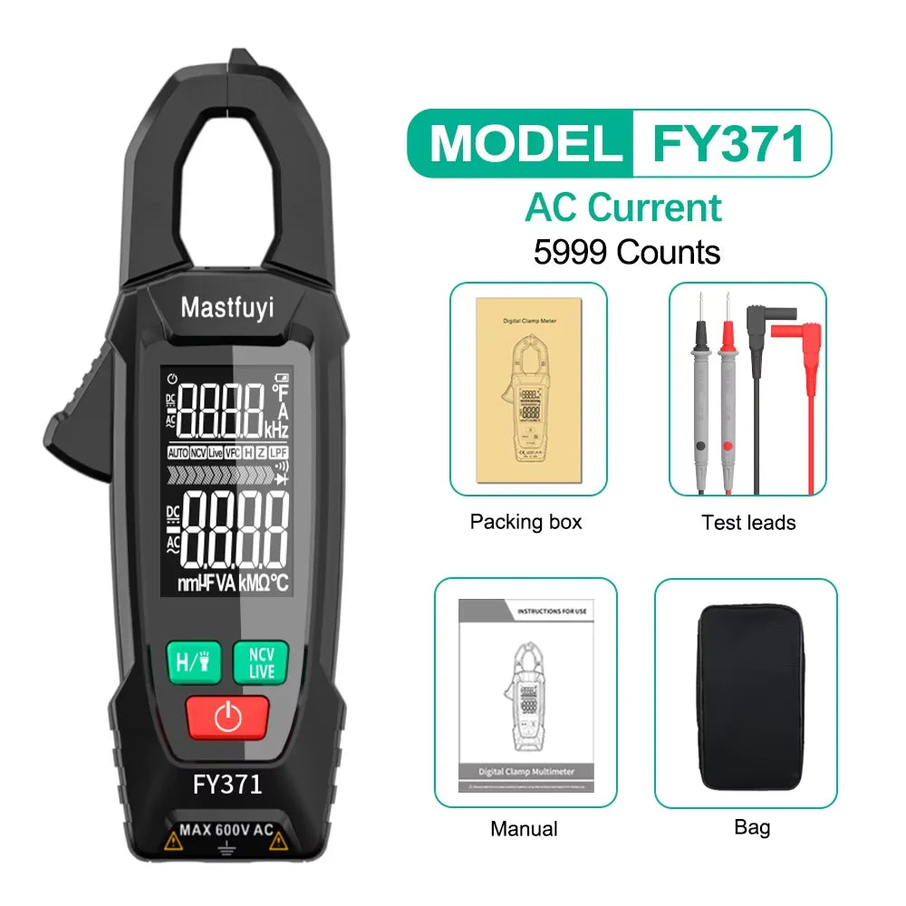 MASTFUYI AC Current Clamp Meter Digital 10000 Count Multimeter Ammeter Voltage Tester Car Amplifier Hz Capacitance NCV Ohm Tool