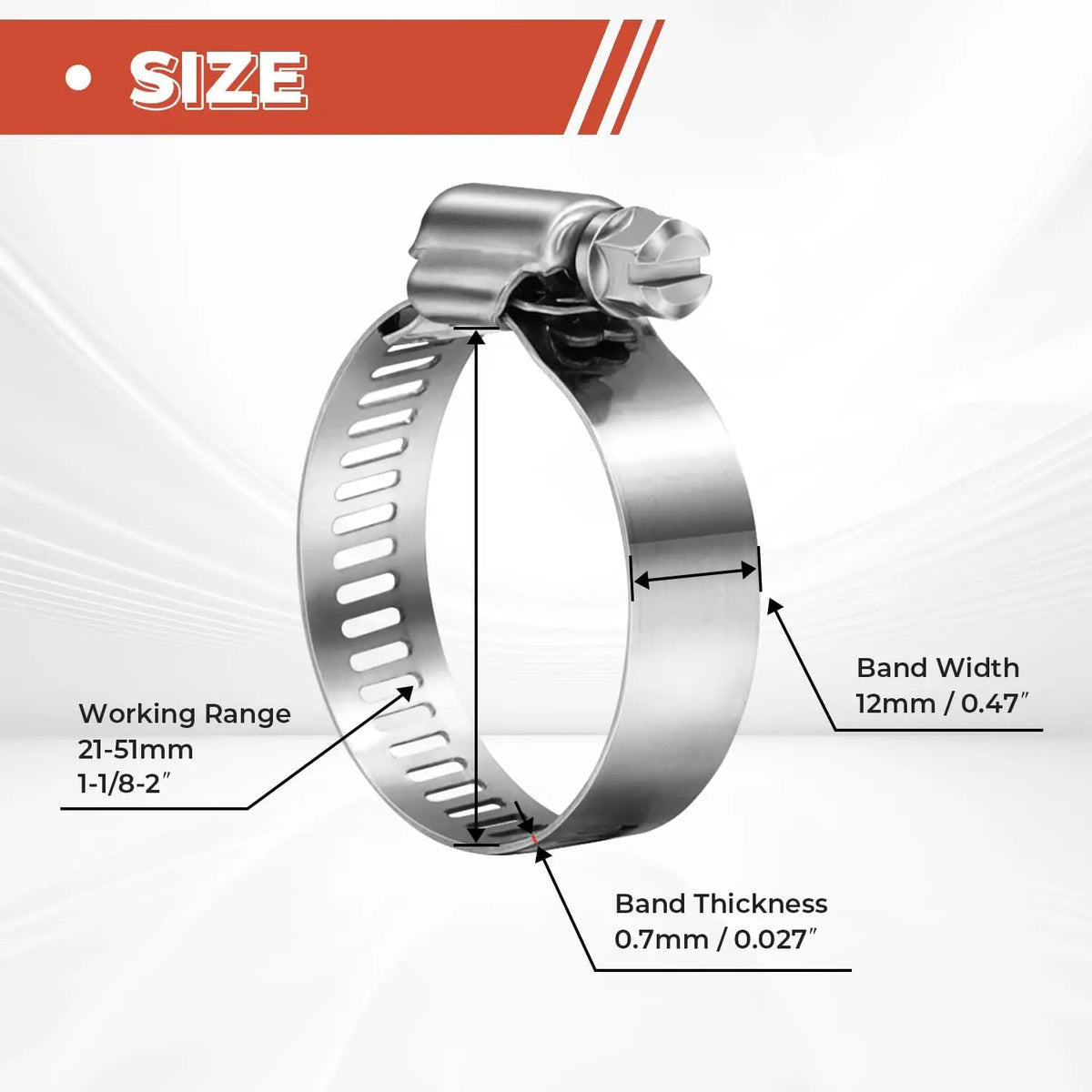 20PCS 304 Stainless Steel Hose Clamp Adjustable 27-51mm Worm Gear Hose Clamp Metal Fuel Line Pipe Clamp for Plumbing, Automotive
