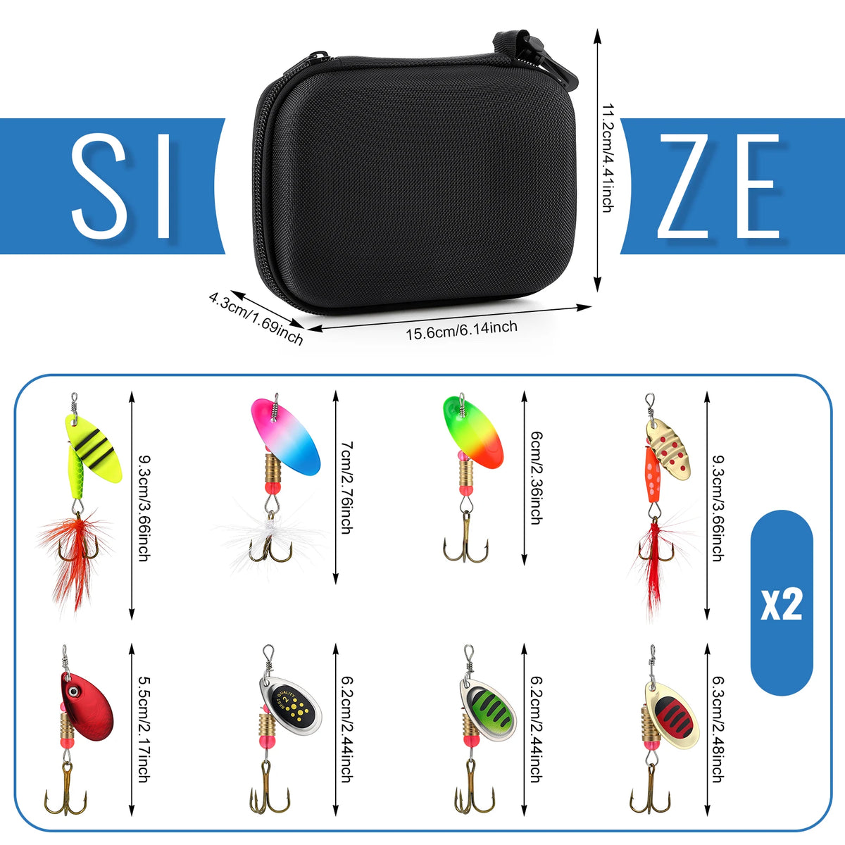 16pcs Spinner Baits Metal Lures Professional Fishing Gear for Bass Trout Salmon Freshwater Saltwater Tackle Box Kit Durable