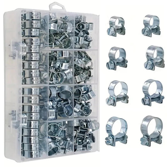 120pcs 7-18mm Mini Clamp Fuel Injection Hose Air Hose Clamps Assortment Kit Diesel Petrol Metal Pipe Clips Assorted Kit