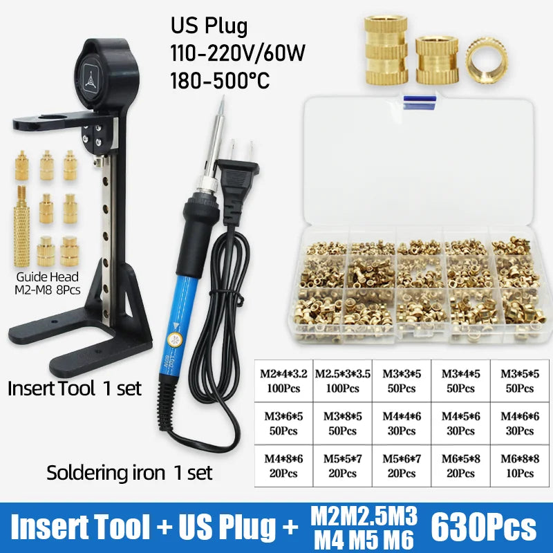Heat Set Insertion Tool M2 M3 M4 M5 M6 M8 Brass Thread Insert Nut Soldering Iron Tip Copper Embedded Kit for Plastic 3d Printing