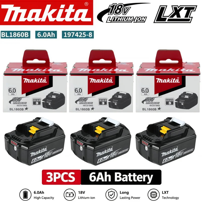 2026 New Makita 6Ah for Makita 18V Power Tool Battery BL1840 BL1830B BL1850B BL1850 BL1860 BL1815 Replacement Lithium Battery