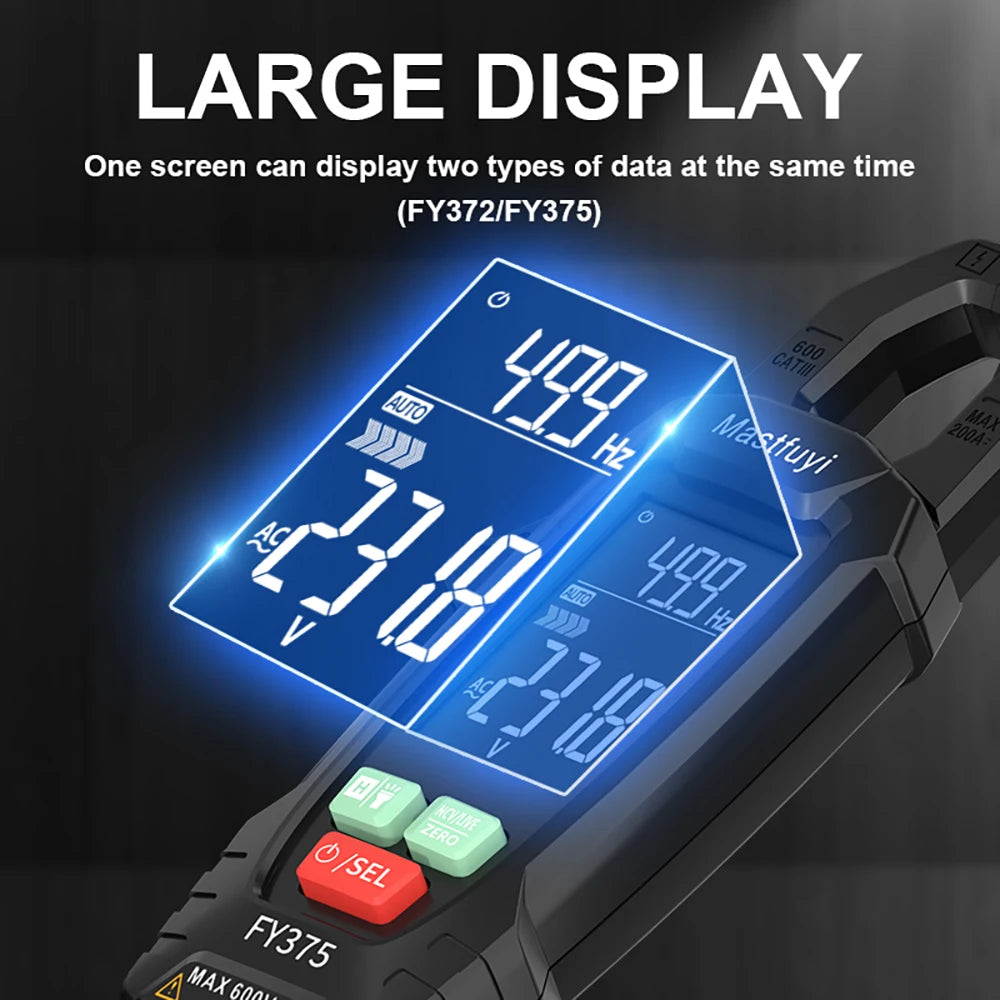 MASTFUYI AC Current Clamp Meter Digital 10000 Count Multimeter Ammeter Voltage Tester Car Amplifier Hz Capacitance NCV Ohm Tool