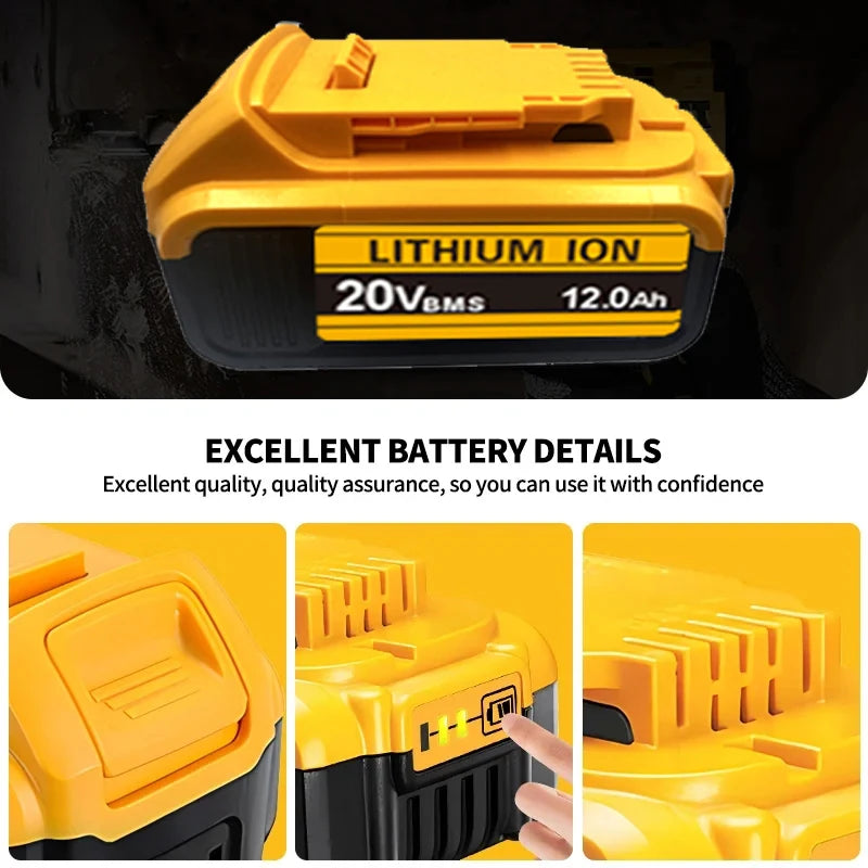 6Ah 8Ah 12Ah For DeWalt 20V MAX Rechargeable Lithium Battery Fit DCB Series Cordless Drill Wrench Power Tool Battery