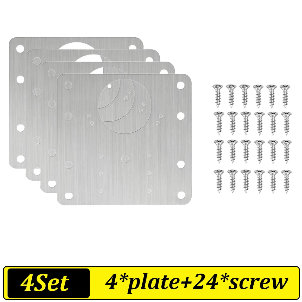 2-100Set Cabinet Hinge Repair Plate Kit Stainless Steel Door Hinge Mounting Plate Cabinet Door Hinges Repair Mount Tool