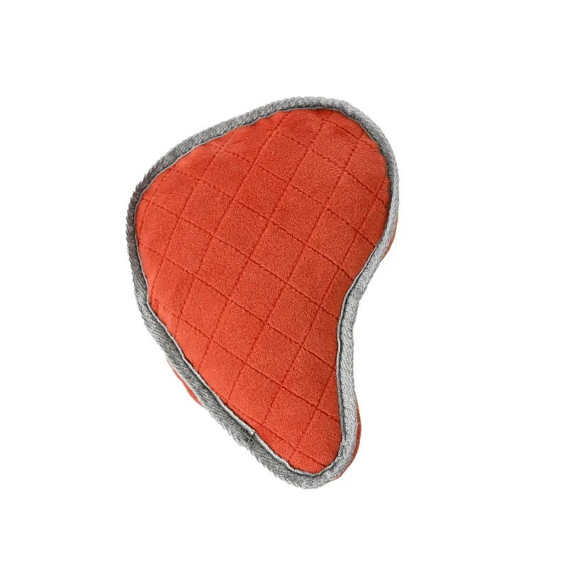 Multicolor Tough Steak Plush Dog Toy with Squeaker and Crinkle Paper, Chew Level 3