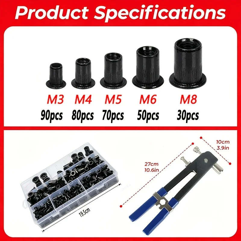Rivet Nuts 150PCS Gun Mandrel Kit M3/M4/M5/M6/M8 or Nut Rivet Mandrels Repairtool Rivetgun Flatheadscrew Pop Nut Rivet Gun Set