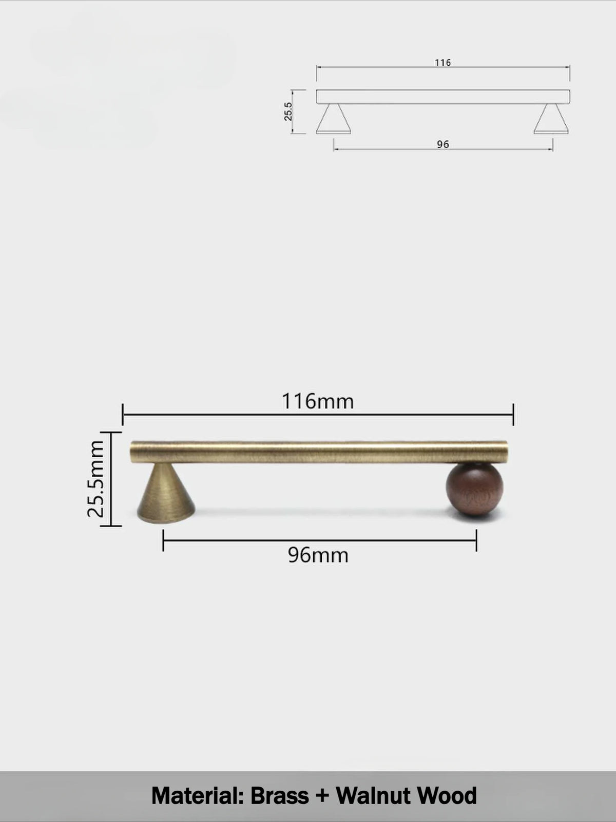 Bronze Brass + Walnut Wood  Cabinet Handle and Knob Drawer Knobs T Bar Bedroom Kitchen Cupboard Hardware / Drawer Handles