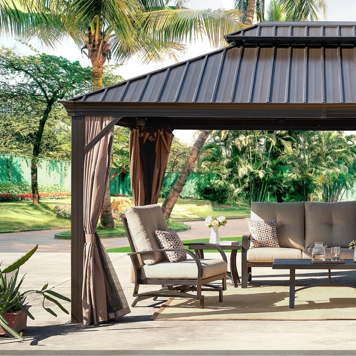 Heavy Duty Aluminum Hardtop Gazebo Galvanized Steel Double Roof Waterproof Wind UV Resistant Easy Install Garden Patio Backyard