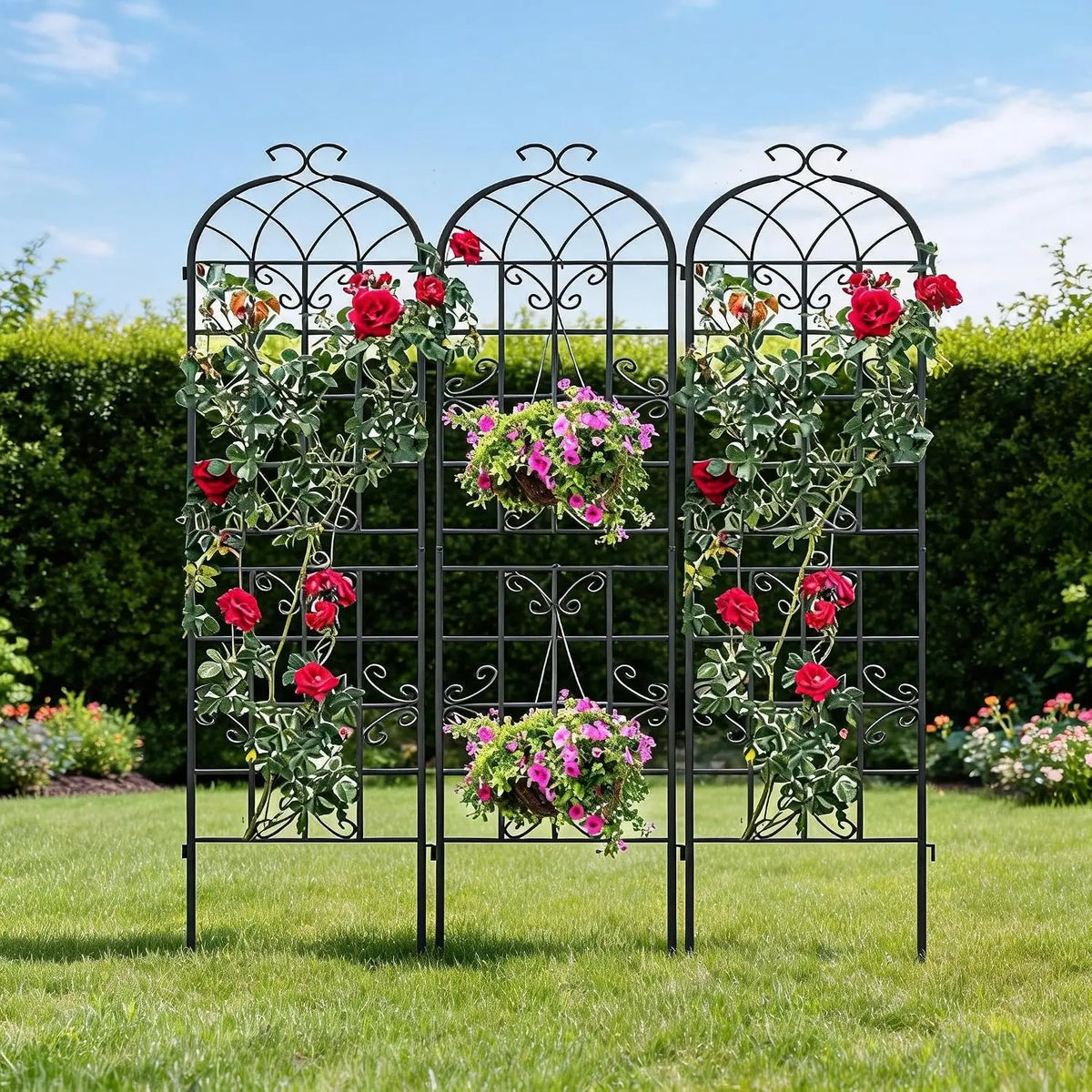 5 X 7 FT Trellis for Climbing Plants, Metal Garden Fence with Sturdy Grid Design, Heavy-Duty Outdoor Plant Support for Roses, Vines, Ivy, Cucumbers, Beans, Patio, Yard, Backyard, Garden Decor