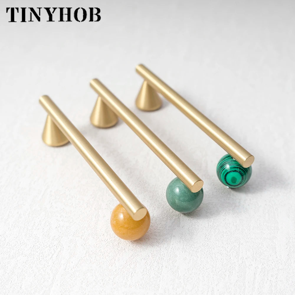 Natural Crystal + Brass Furniture Handles for Kitchen Cupboard Drawer Pulls Home Decor/ Pink Cabinet Hardware Decorative Knob