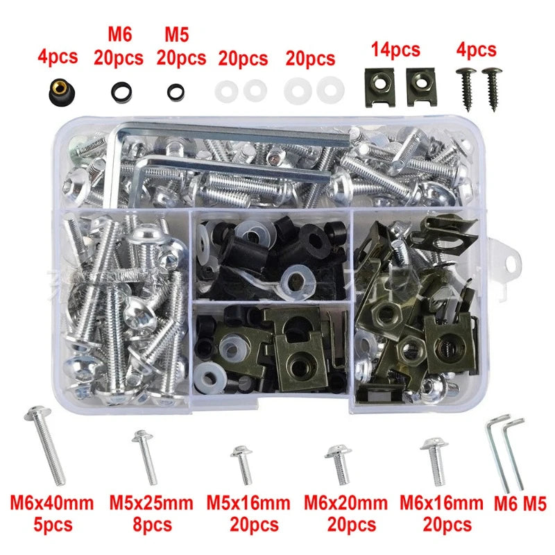 177pcs Aluminum Windscreen Screws Colorful Fasteners Screws Set Motorcycle Fairing Bolt Kit Motorcycle Modified Parts