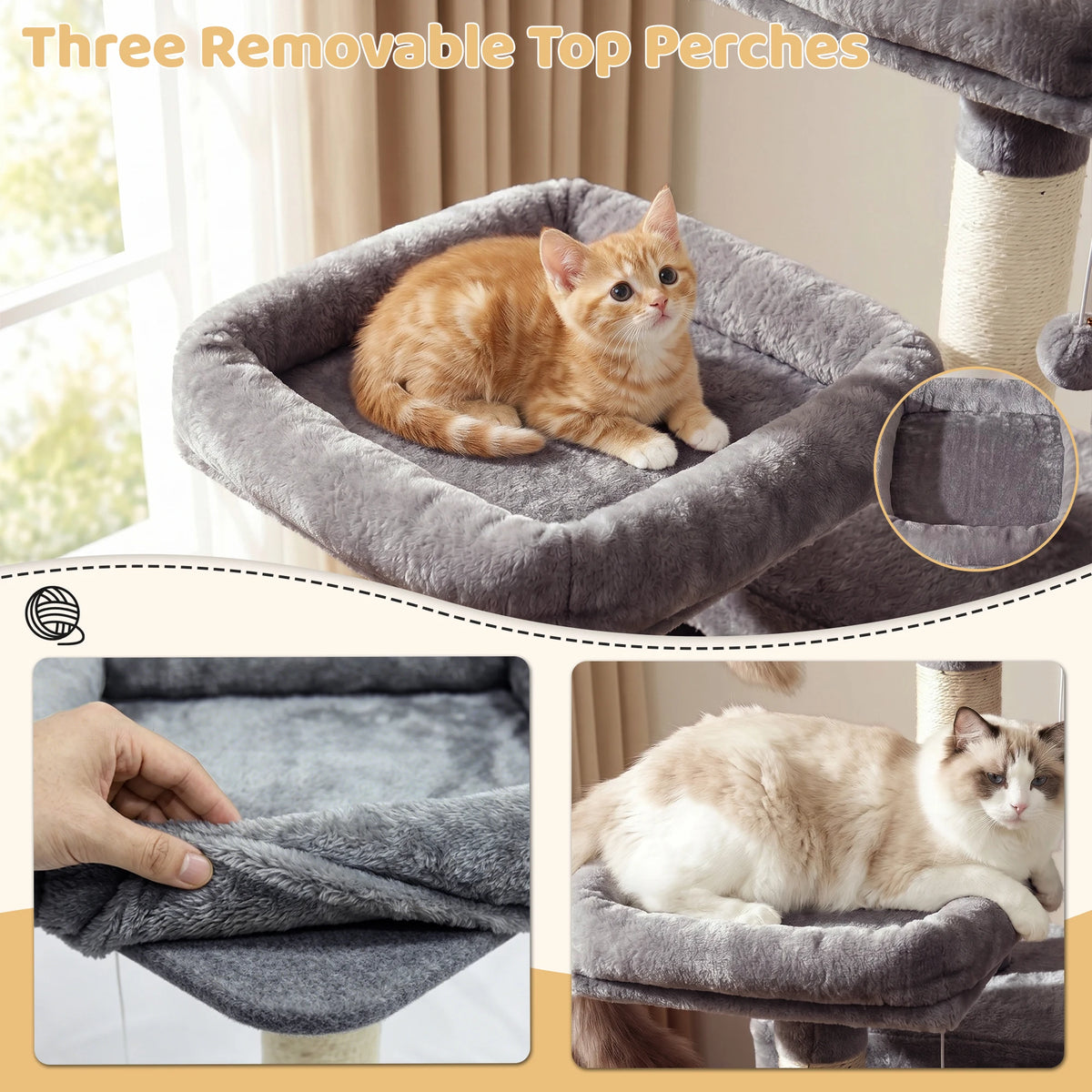 FOOWIN 173cm 68in Large Multi Level Cat Tree Tower Indoor Activity Center 2 Condos 3 Plush Perches Scratching Post Kitten Pet