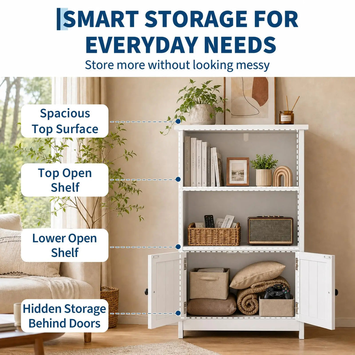 Freestanding Narrow Storage Cabinet with Doors, Adjustable Shelves Slim Floor Organizer for Bathroom or Entryway, Toilet Paper Storage