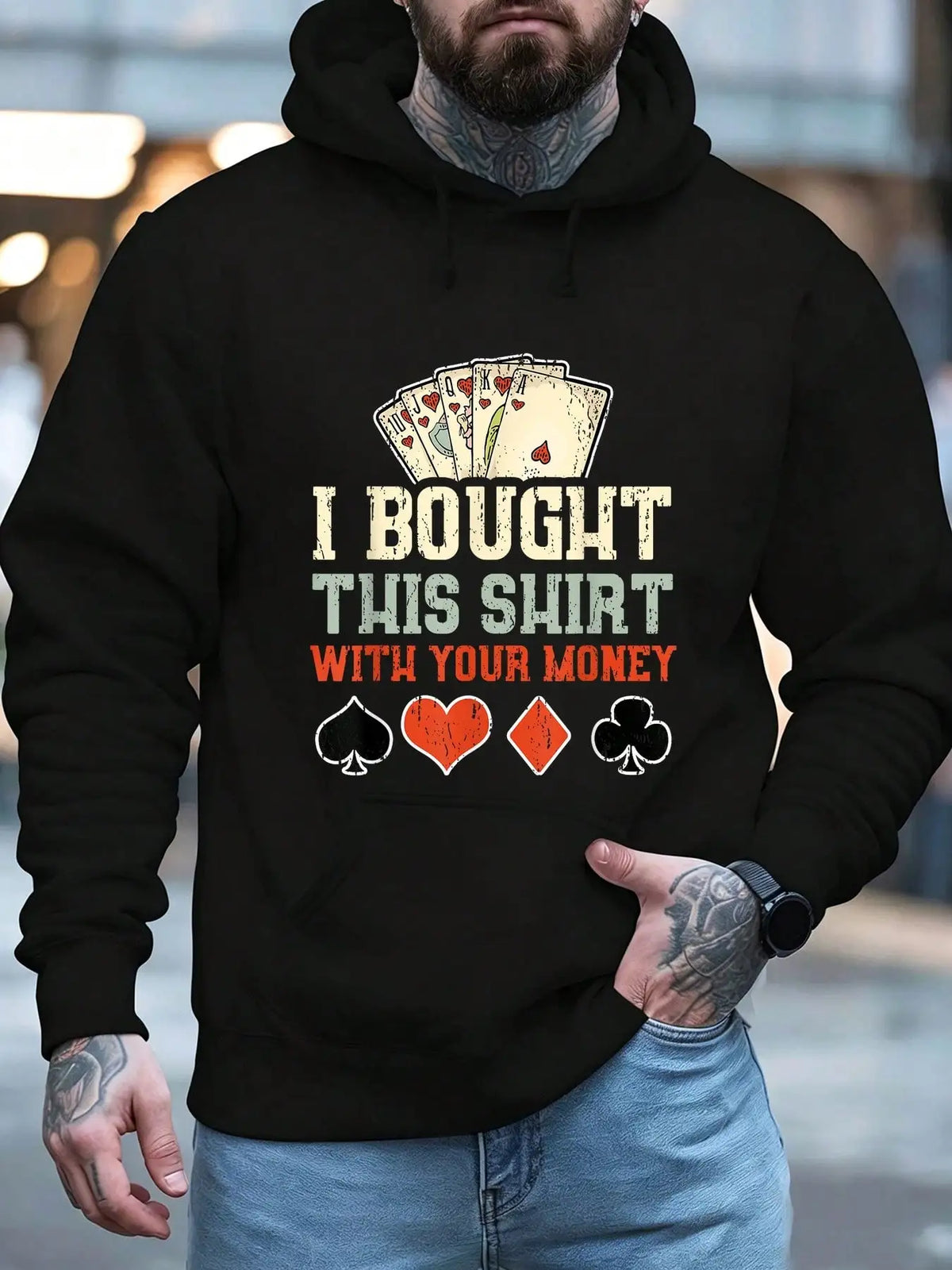 I Bought This Shirt With Your Money Print Hoodie, Cool Hoodies For Men, Casual Hooded Sweatshirt With Kangaroo Pocket For Winter And Fall