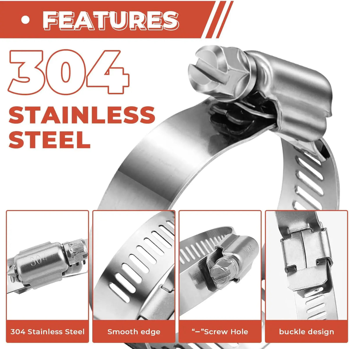 20PCS 304 Stainless Steel Hose Clamp Adjustable 27-51mm Worm Gear Hose Clamp Metal Fuel Line Pipe Clamp for Plumbing, Automotive