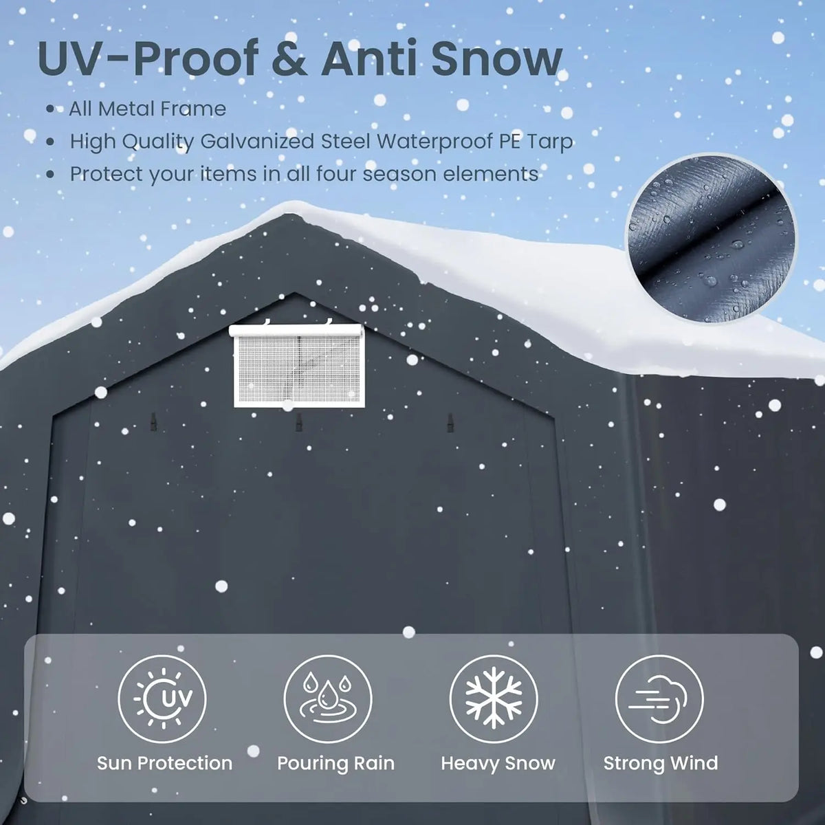 10X15ft Carport, Portable Carports Outdoor Storage Shelter Shed Garage Canopy with Roll up Zipper Doors & Vents, Custom