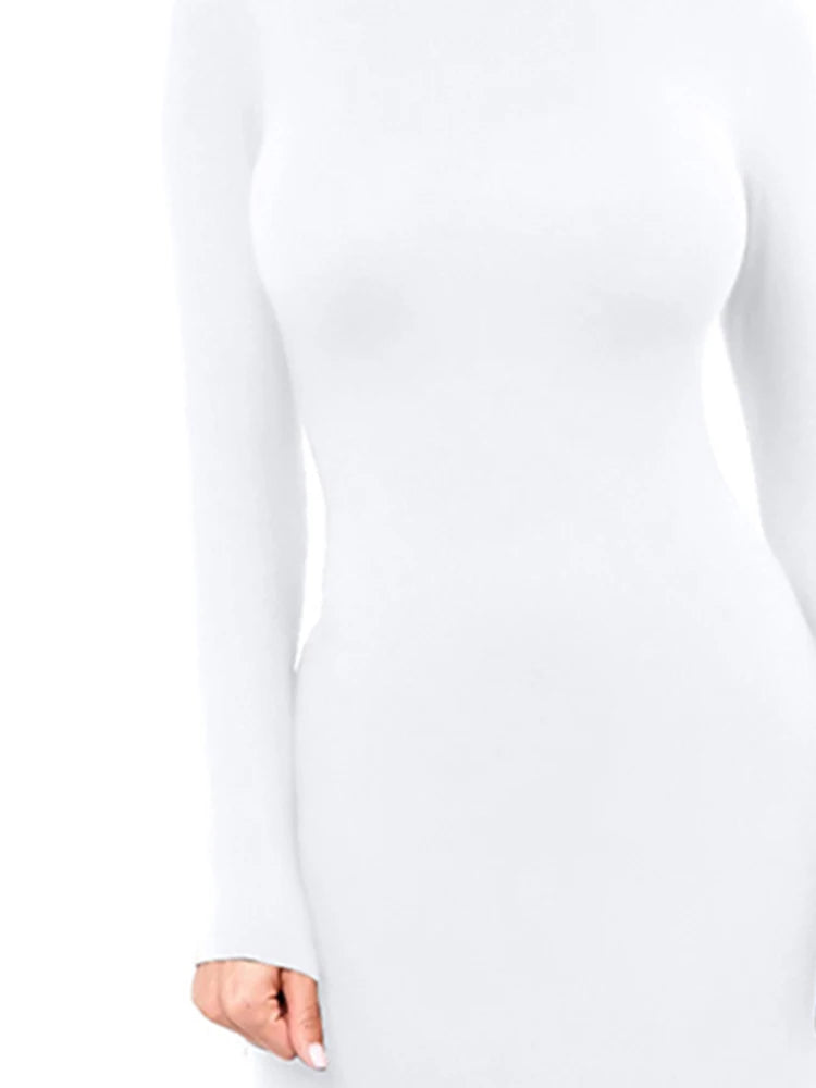 Winter Black Turtleneck Sexy Women Dress Autumn Long Sleeve Skinny Midi Boydcon Casual Blue Plush Knee-Length Party
