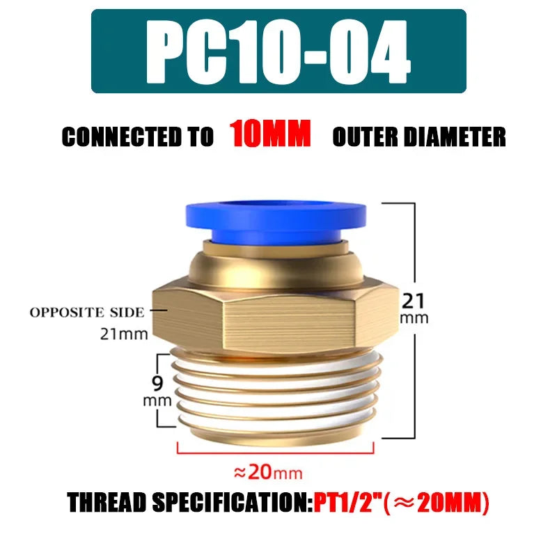 10/50PCS PC Pneumatic Quick Connector 4-12mm Push In Fitting for 1/8" 1/4" 3/8" 1/2" BSPT Thread Air Hose & Tube,Industrial Use