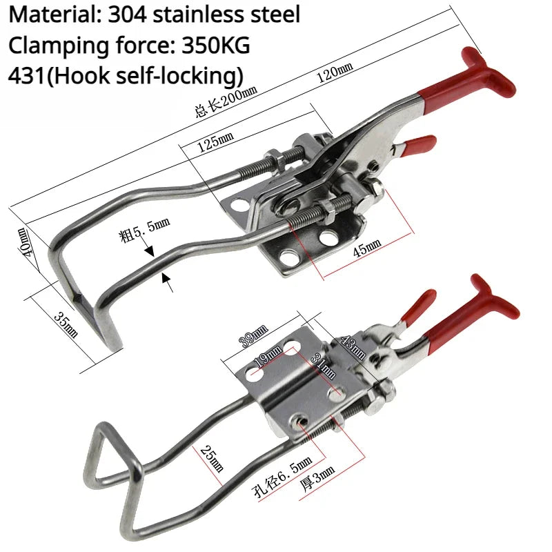 304 Stainless Steel / Iron galvanized Quick Fixture Adjustable Buckle Lock Clamp Box Buckle Horizontal Fixture Door Bolt Clamp