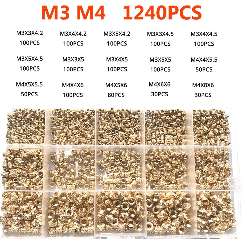 Insert Nut Set M2 M2.5 M3 M4 M5 M6 Brass Hot Melt Knurled Nut Thread Heat Molding Double Twill Injection Embedment Copper Nut 3D